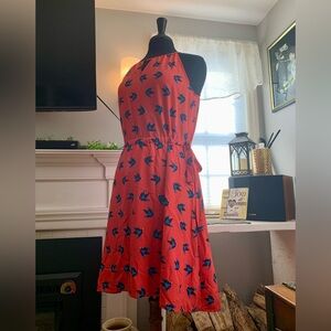 Pixley Coral Floral Bird Halter Dress with Side Tie